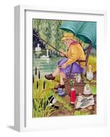 Grandma and cat fishing-Linda Benton-Framed Giclee Print