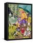 Grandma and cat fishing-Linda Benton-Framed Stretched Canvas