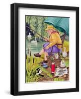 Grandma and cat fishing-Linda Benton-Framed Premium Giclee Print