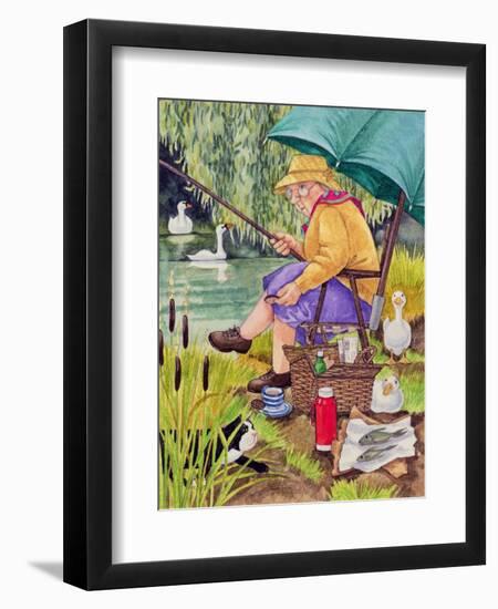 Grandma and cat fishing-Linda Benton-Framed Premium Giclee Print