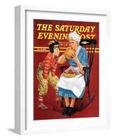 "Grandma and Football," Saturday Evening Post Cover, October 26, 1940-Russell Sambrook-Framed Premium Giclee Print