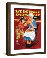 "Grandma and Football," Saturday Evening Post Cover, October 26, 1940-Russell Sambrook-Framed Giclee Print