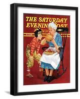 "Grandma and Football," Saturday Evening Post Cover, October 26, 1940-Russell Sambrook-Framed Giclee Print