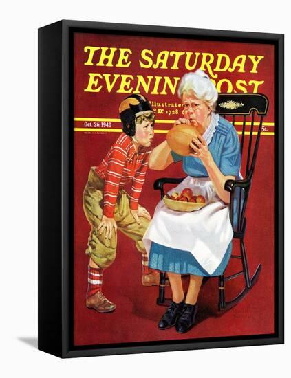 "Grandma and Football," Saturday Evening Post Cover, October 26, 1940-Russell Sambrook-Framed Stretched Canvas