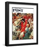 "Grandma Catches Fly-ball," Saturday Evening Post Cover, April 23, 1960-Richard Sargent-Framed Premium Giclee Print