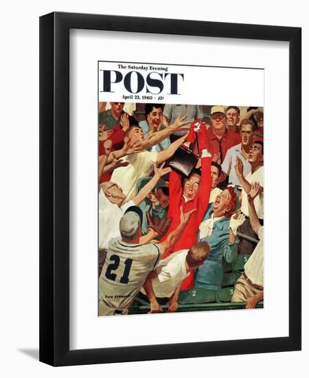 "Grandma Catches Fly-ball," Saturday Evening Post Cover, April 23, 1960-Richard Sargent-Framed Premium Giclee Print