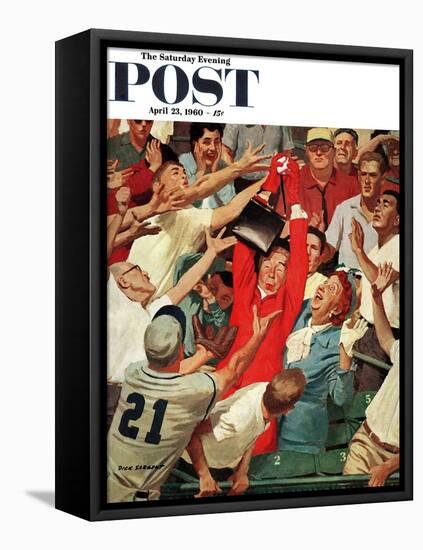 "Grandma Catches Fly-ball," Saturday Evening Post Cover, April 23, 1960-Richard Sargent-Framed Stretched Canvas