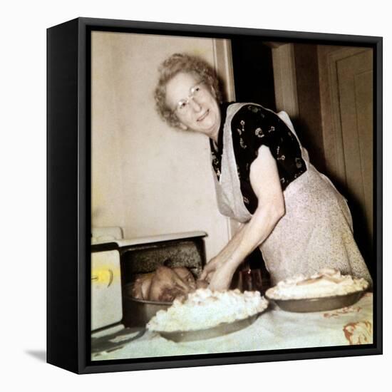 Grandma Cooks in the Kitchen, Ca. 1952-null-Framed Stretched Canvas