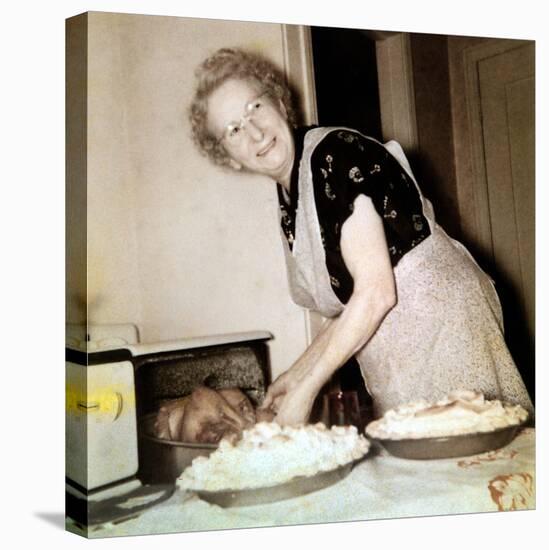 Grandma Cooks in the Kitchen, Ca. 1952-null-Stretched Canvas