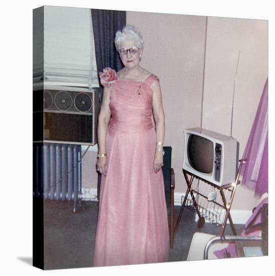 Grandma Is All Dressed Up and Standing Next to a TV, Ca. 1965-null-Stretched Canvas