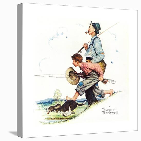 Grandpa and Me: Fishing-Norman Rockwell-Stretched Canvas