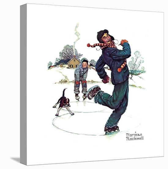 Grandpa and Me: Ice Skating-Norman Rockwell-Stretched Canvas