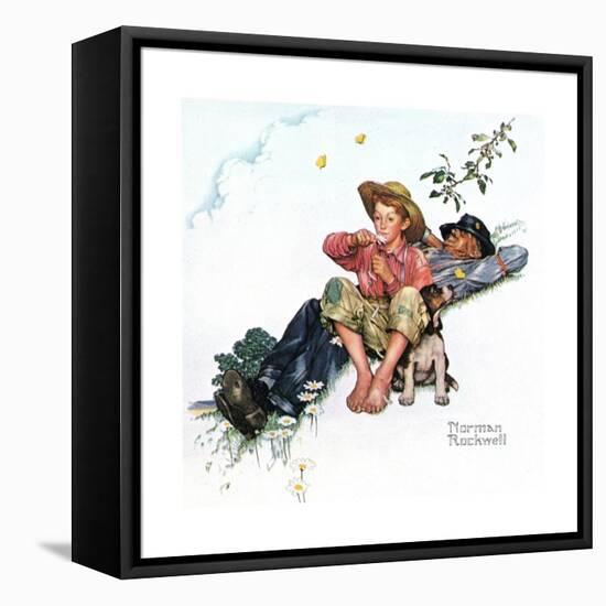Grandpa and Me: Picking Daisies-Norman Rockwell-Framed Stretched Canvas