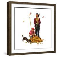 Grandpa and Me: Raking Leaves-Norman Rockwell-Framed Giclee Print