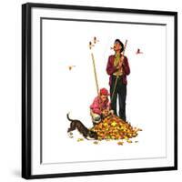 Grandpa and Me: Raking Leaves-Norman Rockwell-Framed Giclee Print