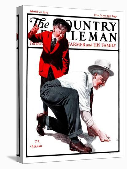 "Grandpa Goes Knuckles Down," Country Gentleman Cover, March 10, 1923-J.F. Kernan-Stretched Canvas