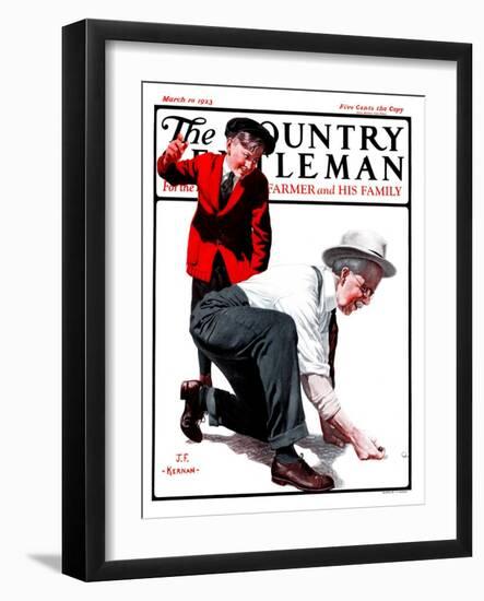 "Grandpa Goes Knuckles Down," Country Gentleman Cover, March 10, 1923-J.F. Kernan-Framed Giclee Print