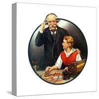 Grandpa Listening In on the Wireless-Norman Rockwell-Stretched Canvas