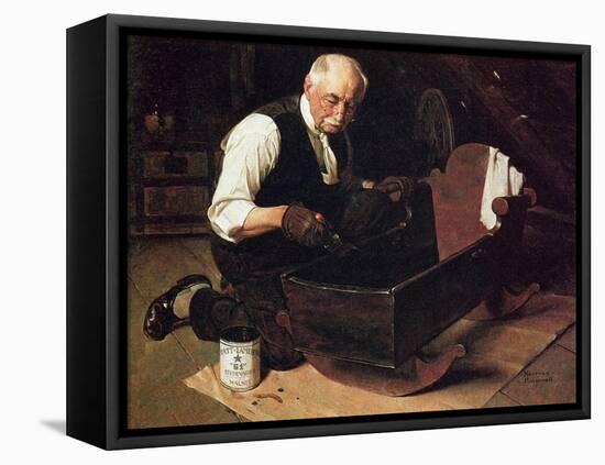 Grandpa’s Gift (or Grandfather Varnishing the Cradle; Up in the Garret)-Norman Rockwell-Framed Stretched Canvas