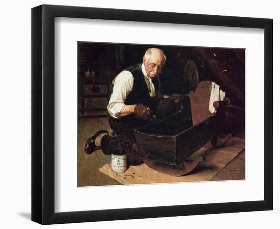 Grandpa’s Gift (or Grandfather Varnishing the Cradle; Up in the Garret)-Norman Rockwell-Framed Giclee Print