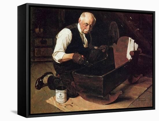 Grandpa’s Gift (or Grandfather Varnishing the Cradle; Up in the Garret)-Norman Rockwell-Framed Stretched Canvas