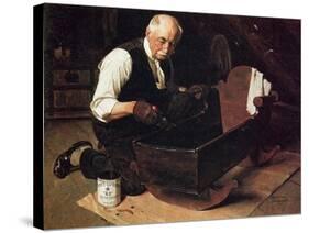 Grandpa’s Gift (or Grandfather Varnishing the Cradle; Up in the Garret)-Norman Rockwell-Stretched Canvas