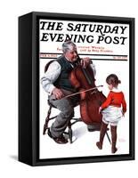 "Grandpa's Little Ballerina" Saturday Evening Post Cover, February 3,1923-Norman Rockwell-Framed Stretched Canvas