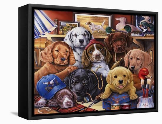 Grandpa's Puppies-Jenny Newland-Framed Stretched Canvas