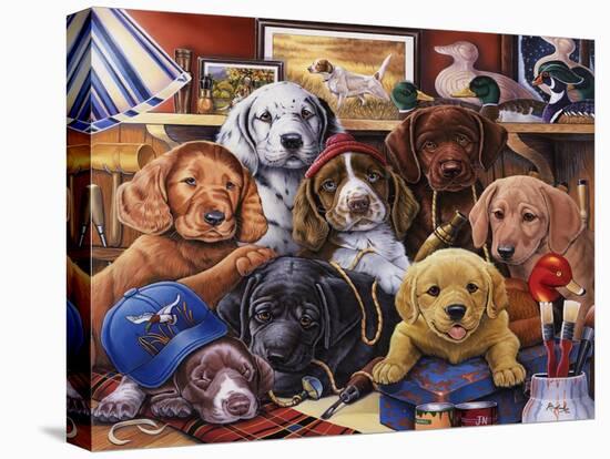 Grandpa's Puppies-Jenny Newland-Stretched Canvas