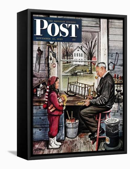 "Grandpa's Workshop," Saturday Evening Post Cover, November 12, 1949-Stevan Dohanos-Framed Stretched Canvas