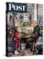 "Grandpa's Workshop," Saturday Evening Post Cover, November 12, 1949-Stevan Dohanos-Stretched Canvas