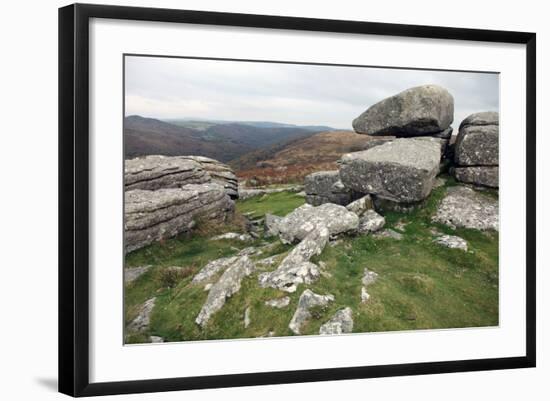 Granite Boulders on Tor Overlooking Dart Valley, Dartmoor Nat'l Pk, Devon, England, UK-David Lomax-Framed Photographic Print