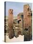 Granite Pillars with Lotus and Papyrus Decoration, Temple of Amun-Re, Karnak, Egypt, 20th Century-null-Stretched Canvas