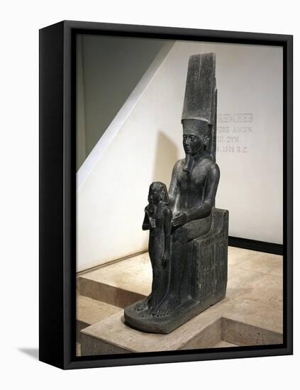 Granite Statue of Horemheb before God Amon-null-Framed Stretched Canvas