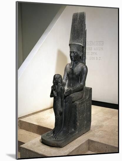 Granite Statue of Horemheb before God Amon-null-Mounted Giclee Print