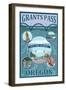 Grants Pass, Oregon - Scenic Travel Poster-Lantern Press-Framed Art Print