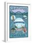 Grants Pass, Oregon - Scenic Travel Poster-Lantern Press-Framed Art Print