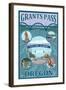 Grants Pass, Oregon - Scenic Travel Poster-Lantern Press-Framed Art Print