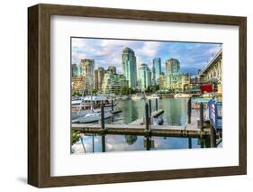 Granville Island, Burrard Street Bridge, yachts and apartment buildings. Vancouver, British Columbi-William Perry-Framed Photographic Print