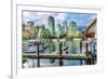 Granville Island, Burrard Street Bridge, yachts and apartment buildings. Vancouver, British Columbi-William Perry-Framed Photographic Print