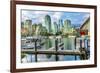 Granville Island, Burrard Street Bridge, yachts and apartment buildings. Vancouver, British Columbi-William Perry-Framed Photographic Print