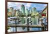 Granville Island, Burrard Street Bridge, yachts and apartment buildings. Vancouver, British Columbi-William Perry-Framed Photographic Print