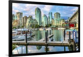 Granville Island, Burrard Street Bridge, yachts and apartment buildings. Vancouver, British Columbi-William Perry-Framed Photographic Print