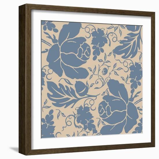 Grapes and Buds Blue and Taupe-Mindy Sommers-Framed Giclee Print