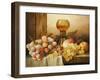 Grapes, Apple, Plums and Peach with Hock Glass on Draped Ledge-Edward Ladell-Framed Giclee Print