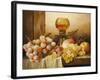 Grapes, Apple, Plums and Peach with Hock Glass on Draped Ledge-Edward Ladell-Framed Giclee Print