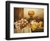 Grapes, Apple, Plums and Peach with Hock Glass on Draped Ledge-Edward Ladell-Framed Giclee Print