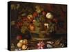 Grapes, Apples, a Peach and Plums in a Basket with Lily of the Valley-Balthasar van der Ast-Stretched Canvas