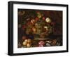 Grapes, Apples, a Peach and Plums in a Basket with Lily of the Valley-Balthasar van der Ast-Framed Giclee Print