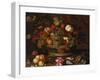 Grapes, Apples, a Peach and Plums in a Basket with Lily of the Valley-Balthasar van der Ast-Framed Giclee Print